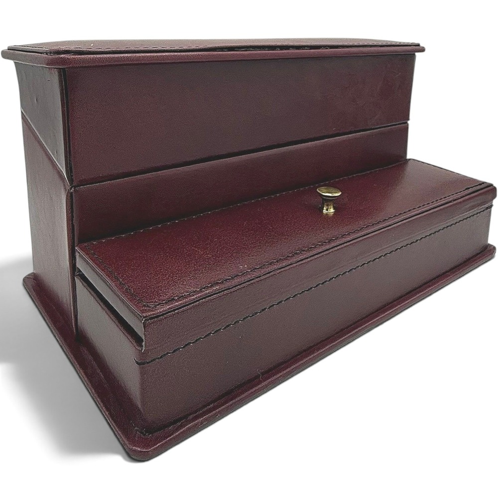 Vintage Bombay Company Burgundy Leather Valet Desk Organizer Storage Box 10"